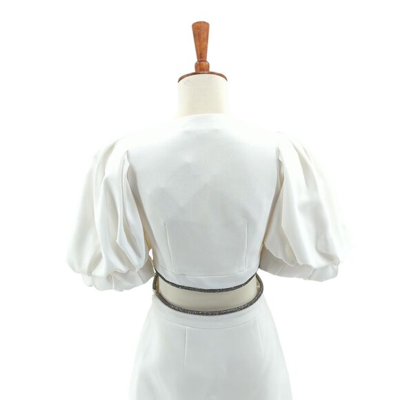 ALC Women 2 Hazel Dress White Crystal Mini Cut Out V Neck Puff Balloon NEW FLAW - Picture 8 of 10